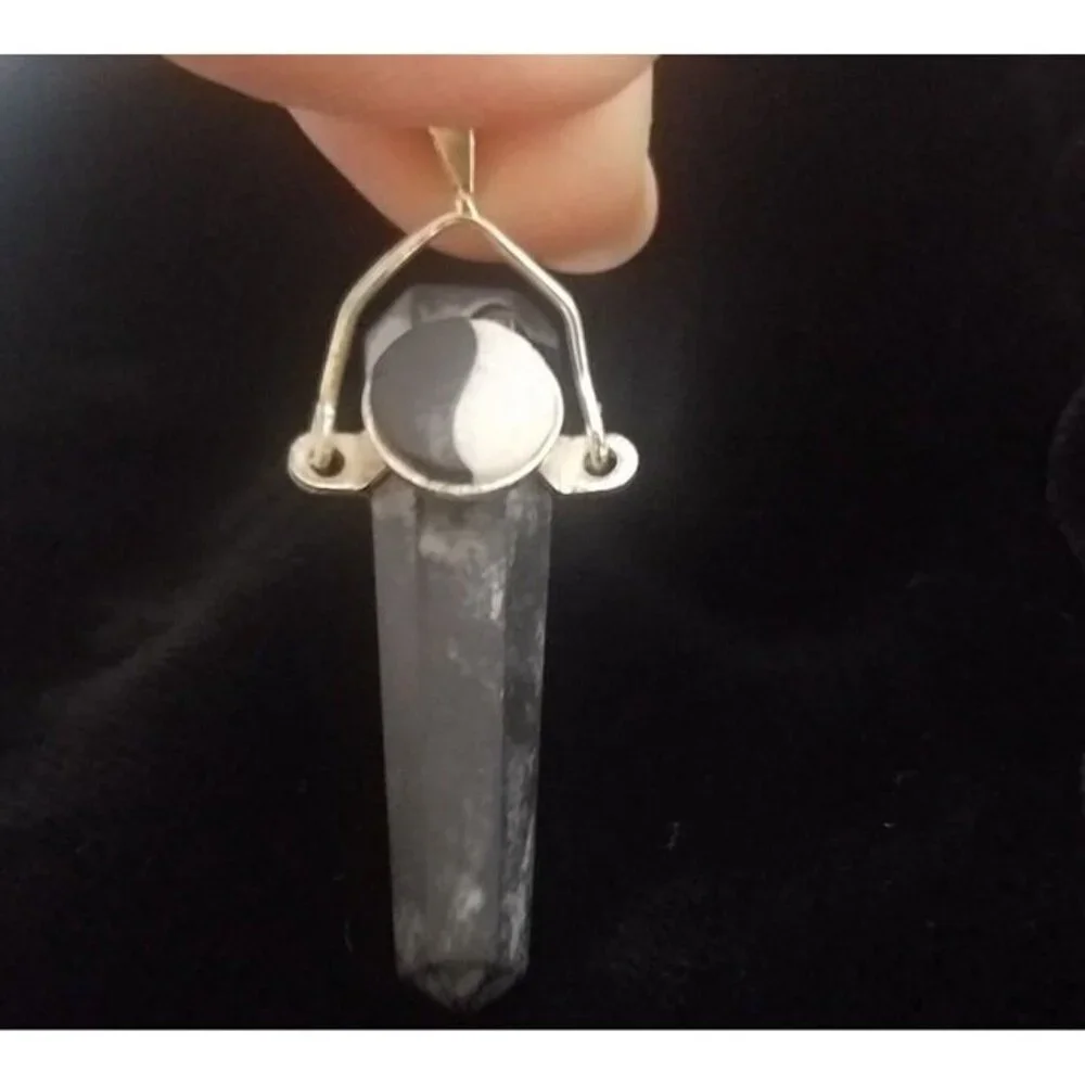 Onyx YIN YANG charm obelisk inlay 925 sterling silver pendant artisan - Picture 6 of 8